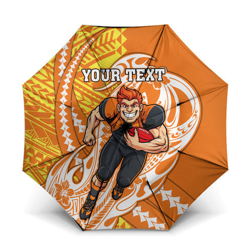 Personalized Greater Western Sydney Giants Umbrella Polynesian Tribal Giant Mascot With Hibiscus Floral Art