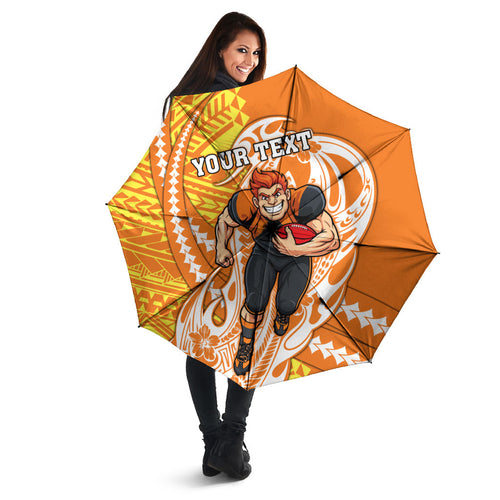Personalized Greater Western Sydney Giants Umbrella Polynesian Tribal Giant Mascot With Hibiscus Floral Art