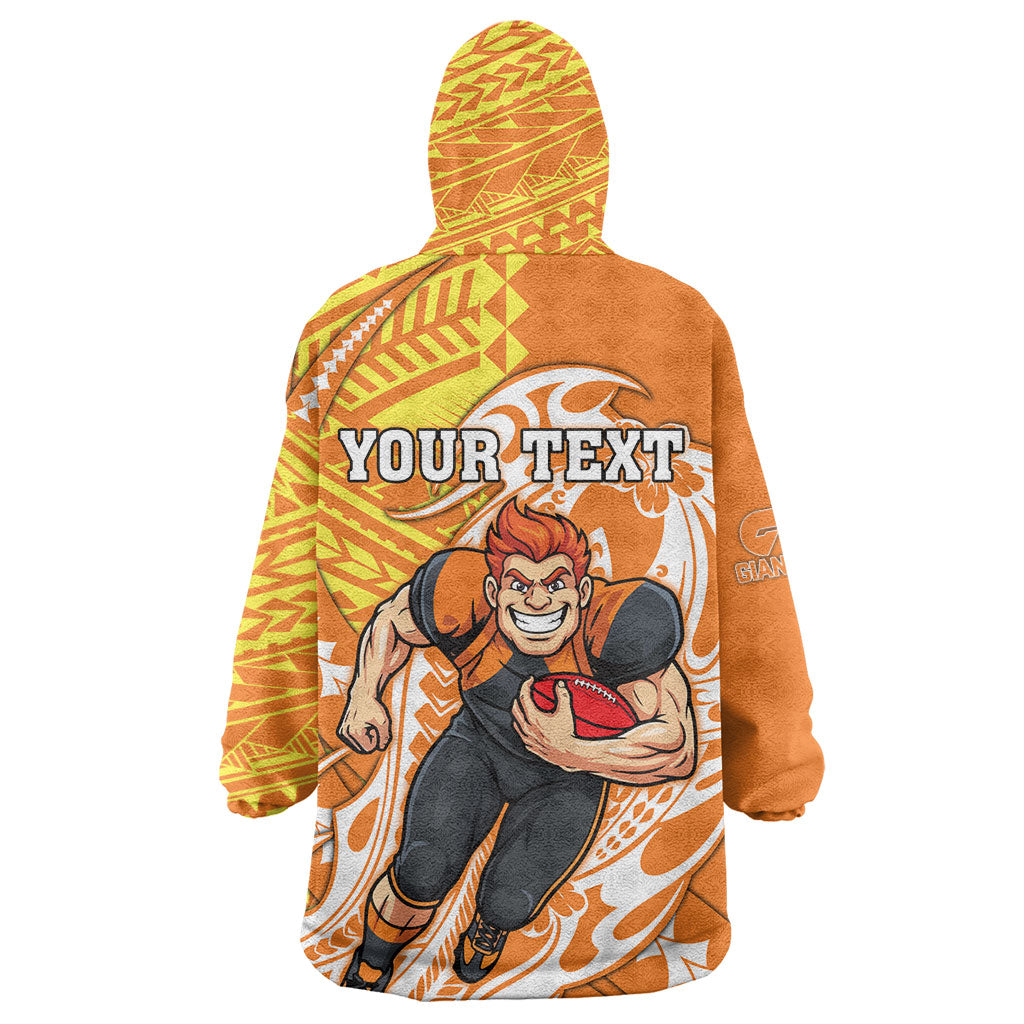 Personalized Greater Western Sydney Giants Wearable Blanket Hoodie Polynesian Tribal Giant Mascot With Hibiscus Floral Art