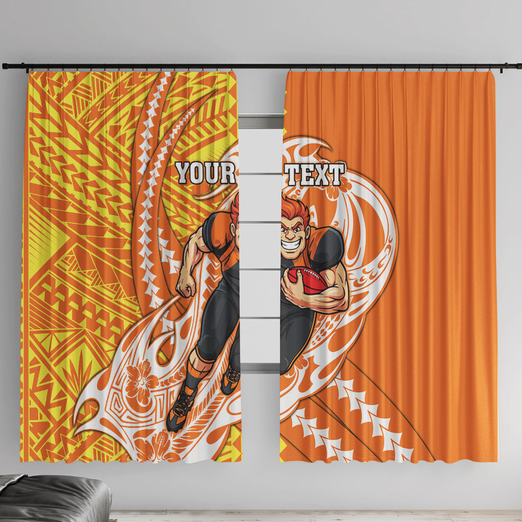 Personalized Greater Western Sydney Giants Window Curtain Polynesian Tribal Giant Mascot With Hibiscus Floral Art