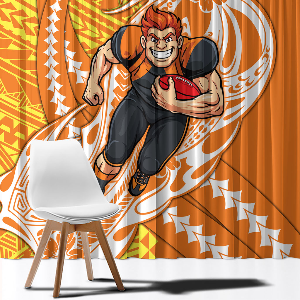 Personalized Greater Western Sydney Giants Window Curtain Polynesian Tribal Giant Mascot With Hibiscus Floral Art