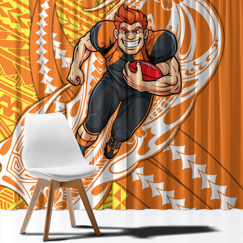 Personalized Greater Western Sydney Giants Window Curtain Polynesian Tribal Giant Mascot With Hibiscus Floral Art