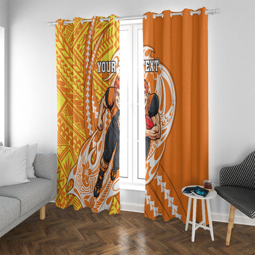 Personalized Greater Western Sydney Giants Window Curtain Polynesian Tribal Giant Mascot With Hibiscus Floral Art