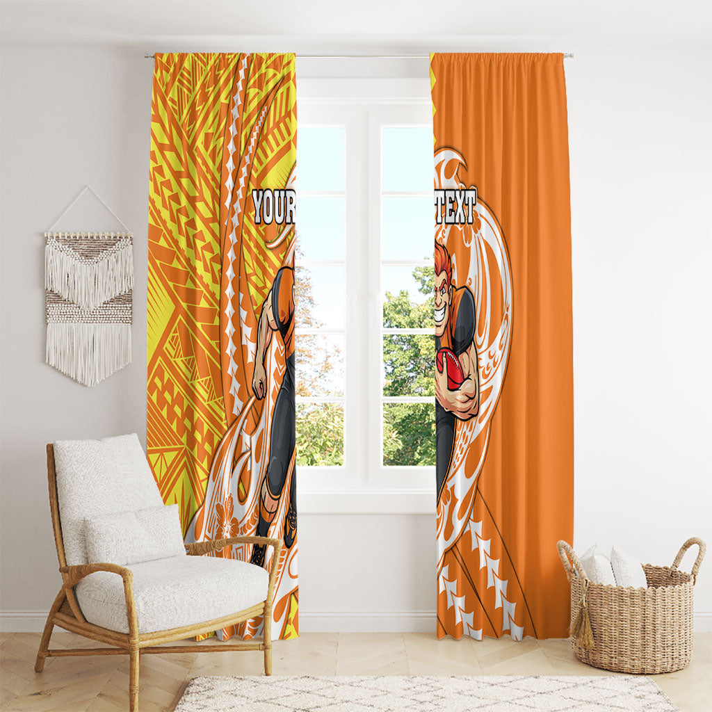 Personalized Greater Western Sydney Giants Window Curtain Polynesian Tribal Giant Mascot With Hibiscus Floral Art