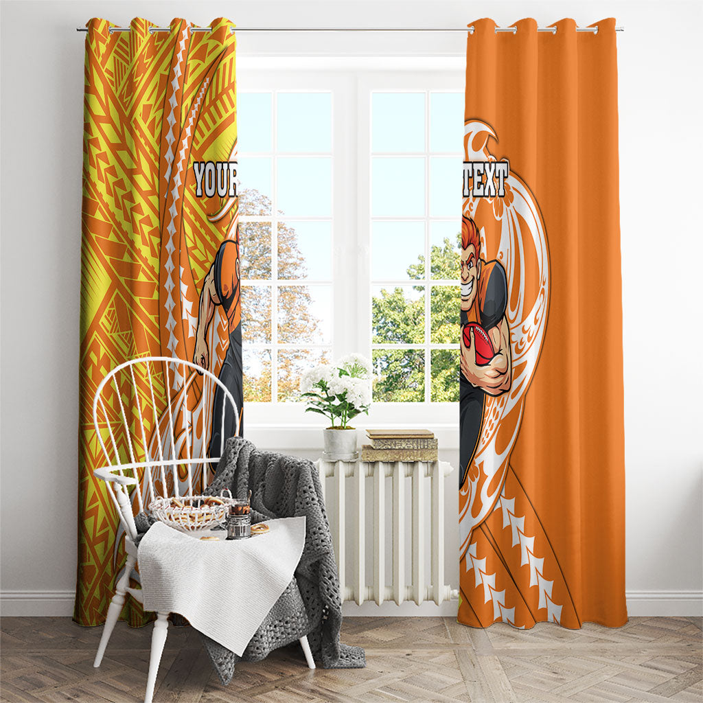 Personalized Greater Western Sydney Giants Window Curtain Polynesian Tribal Giant Mascot With Hibiscus Floral Art