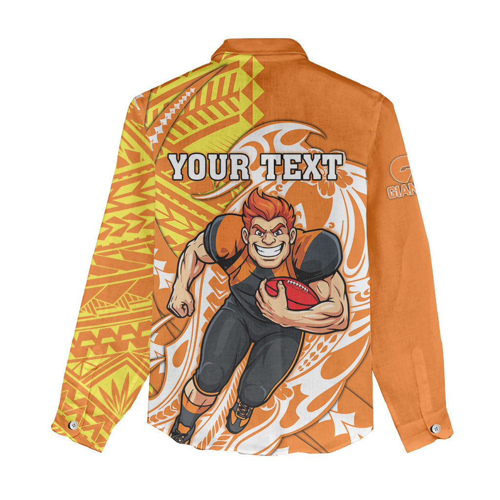 Personalized Greater Western Sydney Giants Women Casual Shirt Polynesian Tribal Giant Mascot With Hibiscus Floral Art