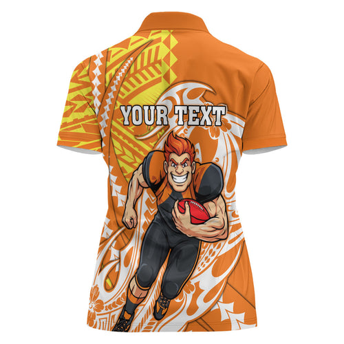 Personalized Greater Western Sydney Giants Women Polo Shirt Polynesian Tribal Giant Mascot With Hibiscus Floral Art