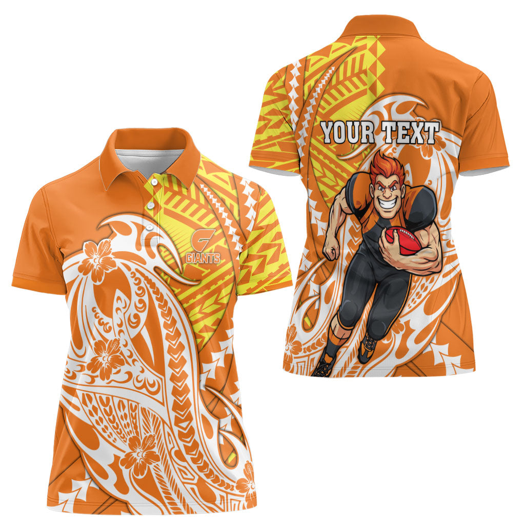 Personalized Greater Western Sydney Giants Women Polo Shirt Polynesian Tribal Giant Mascot With Hibiscus Floral Art