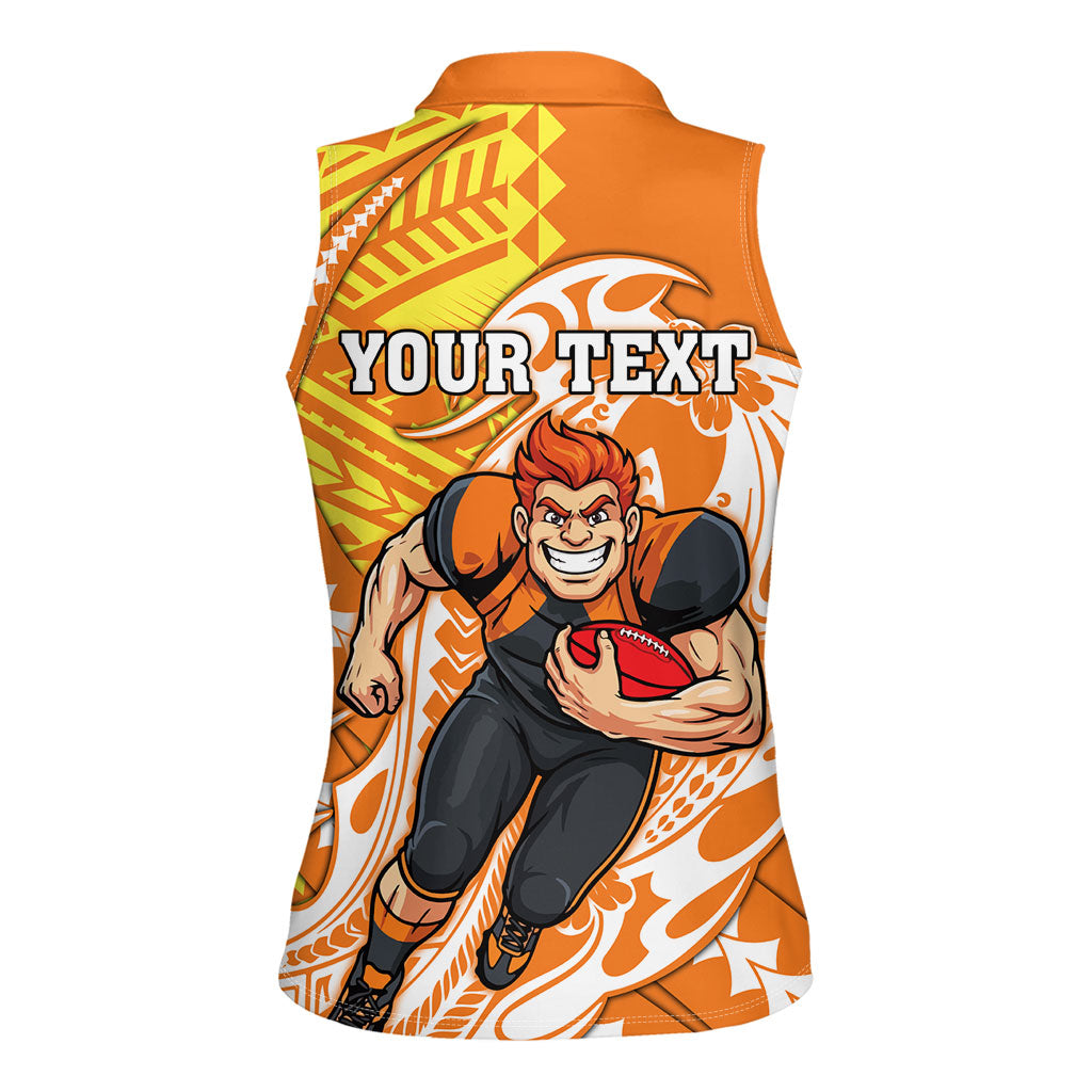 Personalized Greater Western Sydney Giants Women Sleeveless Polo Shirt Polynesian Tribal Giant Mascot With Hibiscus Floral Art