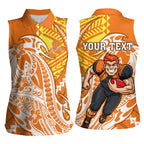Personalized Greater Western Sydney Giants Women Sleeveless Polo Shirt Polynesian Tribal Giant Mascot With Hibiscus Floral Art