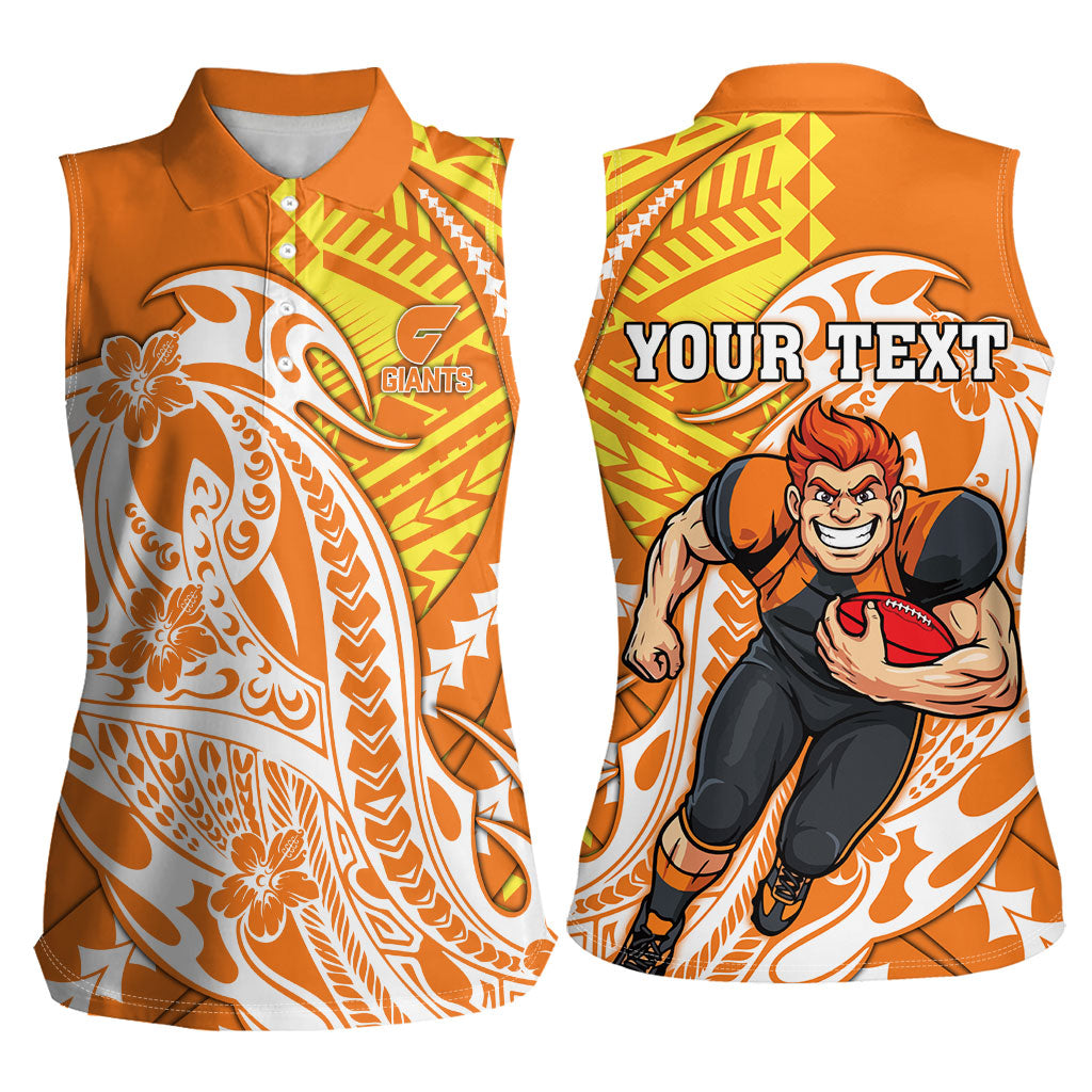 Personalized Greater Western Sydney Giants Women Sleeveless Polo Shirt Polynesian Tribal Giant Mascot With Hibiscus Floral Art