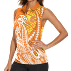 Personalized Greater Western Sydney Giants Women Sleeveless Polo Shirt Polynesian Tribal Giant Mascot With Hibiscus Floral Art
