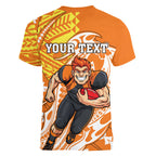 Personalized Greater Western Sydney Giants Women V-Neck T-Shirt Polynesian Tribal Giant Mascot With Hibiscus Floral Art