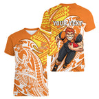 Personalized Greater Western Sydney Giants Women V-Neck T-Shirt Polynesian Tribal Giant Mascot With Hibiscus Floral Art