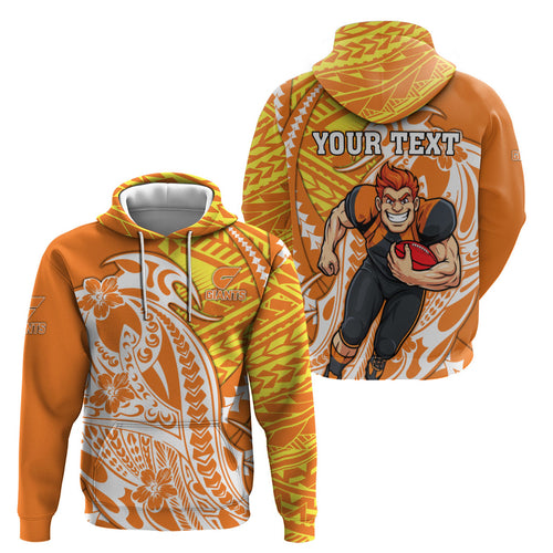 Personalized Greater Western Sydney Giants Zip Hoodie Polynesian Tribal Giant Mascot With Hibiscus Floral Art