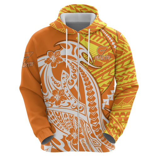 Personalized Greater Western Sydney Giants Zip Hoodie Polynesian Tribal Giant Mascot With Hibiscus Floral Art