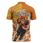Personalized Greater Western Sydney Giants Zipper Polo Shirt Polynesian Tribal Giant Mascot With Hibiscus Floral Art