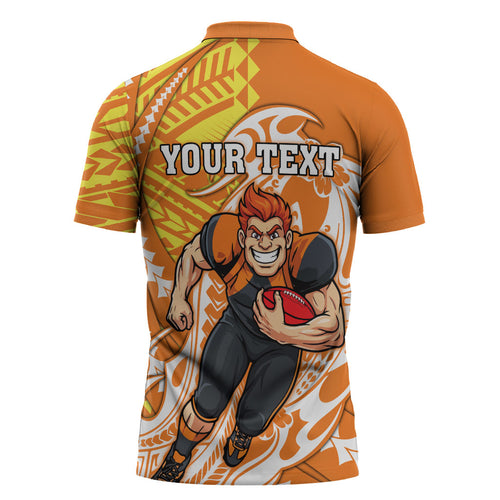 Personalized Greater Western Sydney Giants Zipper Polo Shirt Polynesian Tribal Giant Mascot With Hibiscus Floral Art