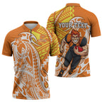 Personalized Greater Western Sydney Giants Zipper Polo Shirt Polynesian Tribal Giant Mascot With Hibiscus Floral Art