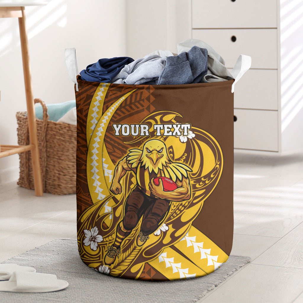 Personalized Hawthorn Hawks Laundry Basket Polynesian Tribal Hawk Mascot With Hibiscus Flower Art
