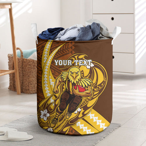 Personalized Hawthorn Hawks Laundry Basket Polynesian Tribal Hawk Mascot With Hibiscus Flower Art