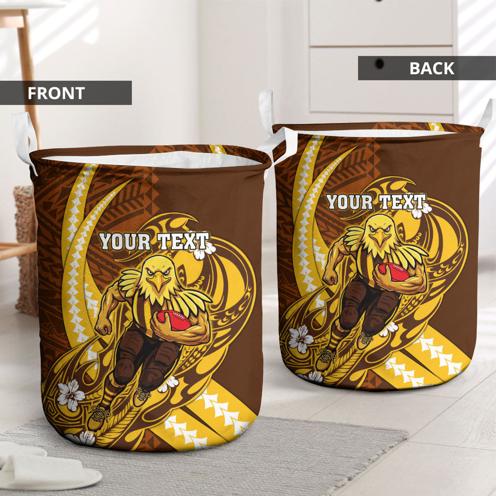 Personalized Hawthorn Hawks Laundry Basket Polynesian Tribal Hawk Mascot With Hibiscus Flower Art
