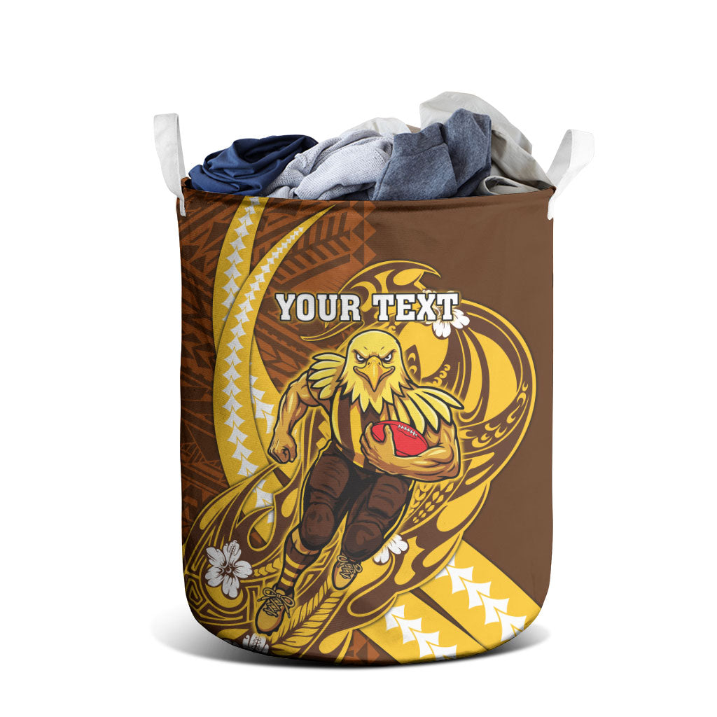 Personalized Hawthorn Hawks Laundry Basket Polynesian Tribal Hawk Mascot With Hibiscus Flower Art
