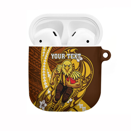 Personalized Hawthorn Hawks AirPods Case Polynesian Tribal Hawk Mascot With Hibiscus Flower Art