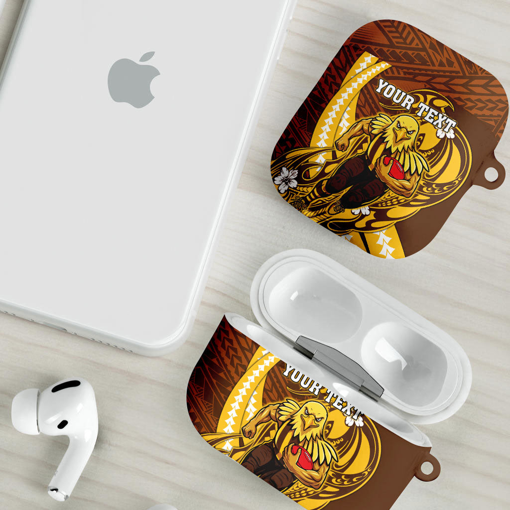 Personalized Hawthorn Hawks AirPods Case Polynesian Tribal Hawk Mascot With Hibiscus Flower Art