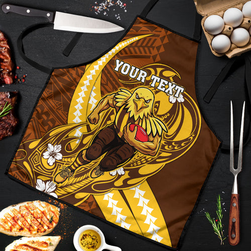 Personalized Hawthorn Hawks Apron Polynesian Tribal Hawk Mascot With Hibiscus Flower Art