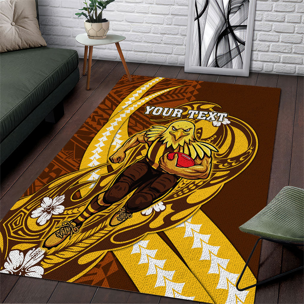 Personalized Hawthorn Hawks Area Rug Polynesian Tribal Hawk Mascot With Hibiscus Flower Art