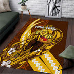 Personalized Hawthorn Hawks Area Rug Polynesian Tribal Hawk Mascot With Hibiscus Flower Art