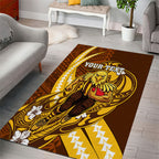 Personalized Hawthorn Hawks Area Rug Polynesian Tribal Hawk Mascot With Hibiscus Flower Art