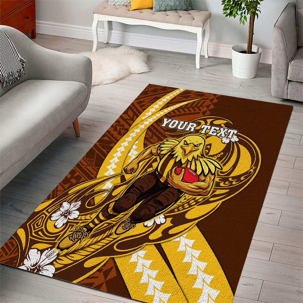 Personalized Hawthorn Hawks Area Rug Polynesian Tribal Hawk Mascot With Hibiscus Flower Art