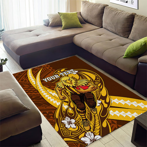 Personalized Hawthorn Hawks Area Rug Polynesian Tribal Hawk Mascot With Hibiscus Flower Art