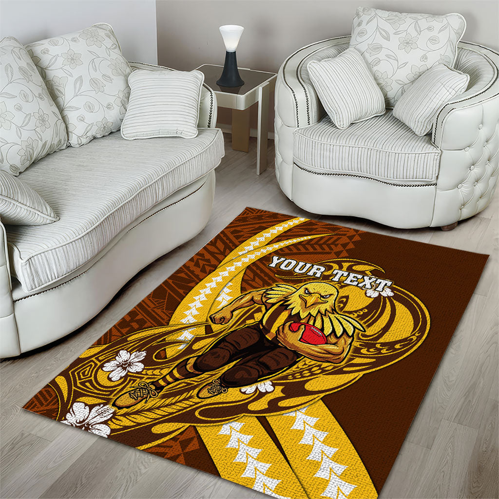 Personalized Hawthorn Hawks Area Rug Polynesian Tribal Hawk Mascot With Hibiscus Flower Art