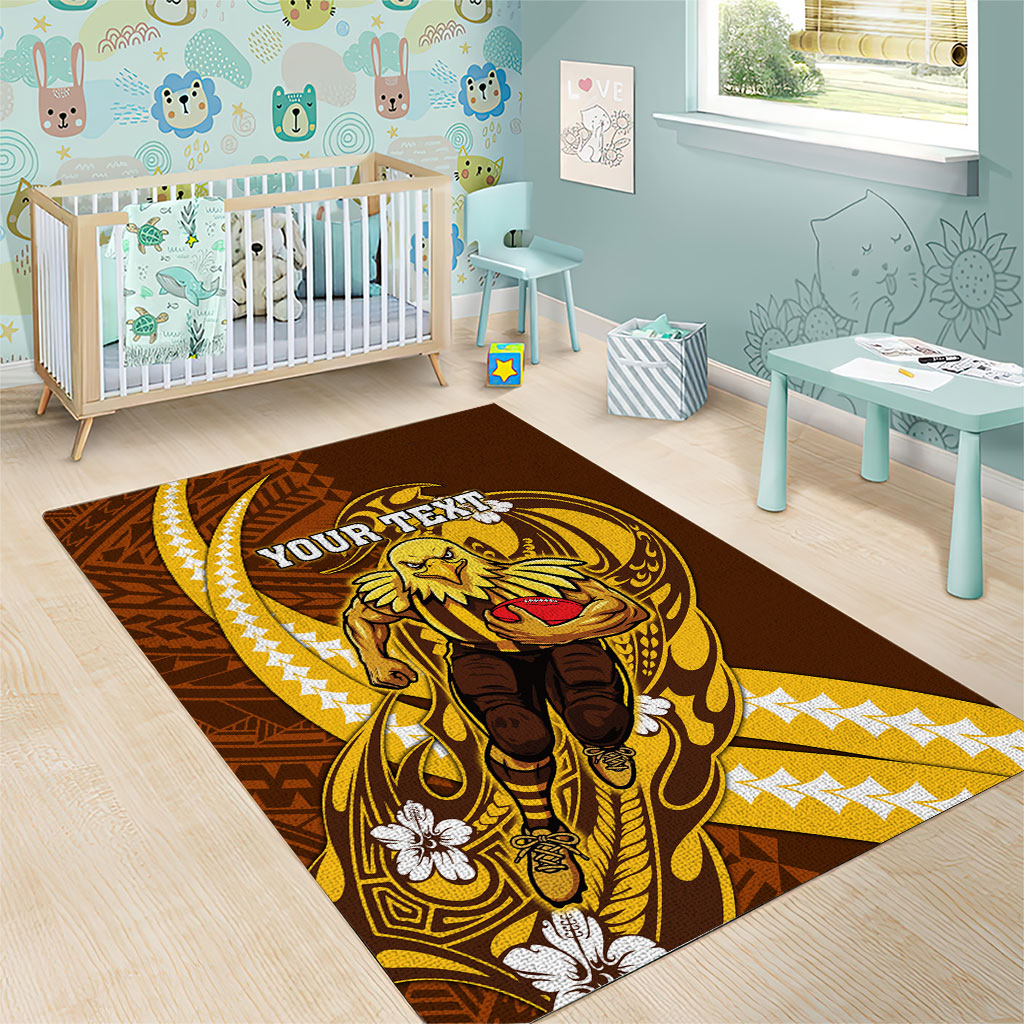Personalized Hawthorn Hawks Area Rug Polynesian Tribal Hawk Mascot With Hibiscus Flower Art