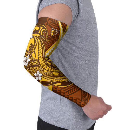 Personalized Hawthorn Hawks Arm Sleeves Polynesian Tribal Hawk Mascot With Hibiscus Flower Art