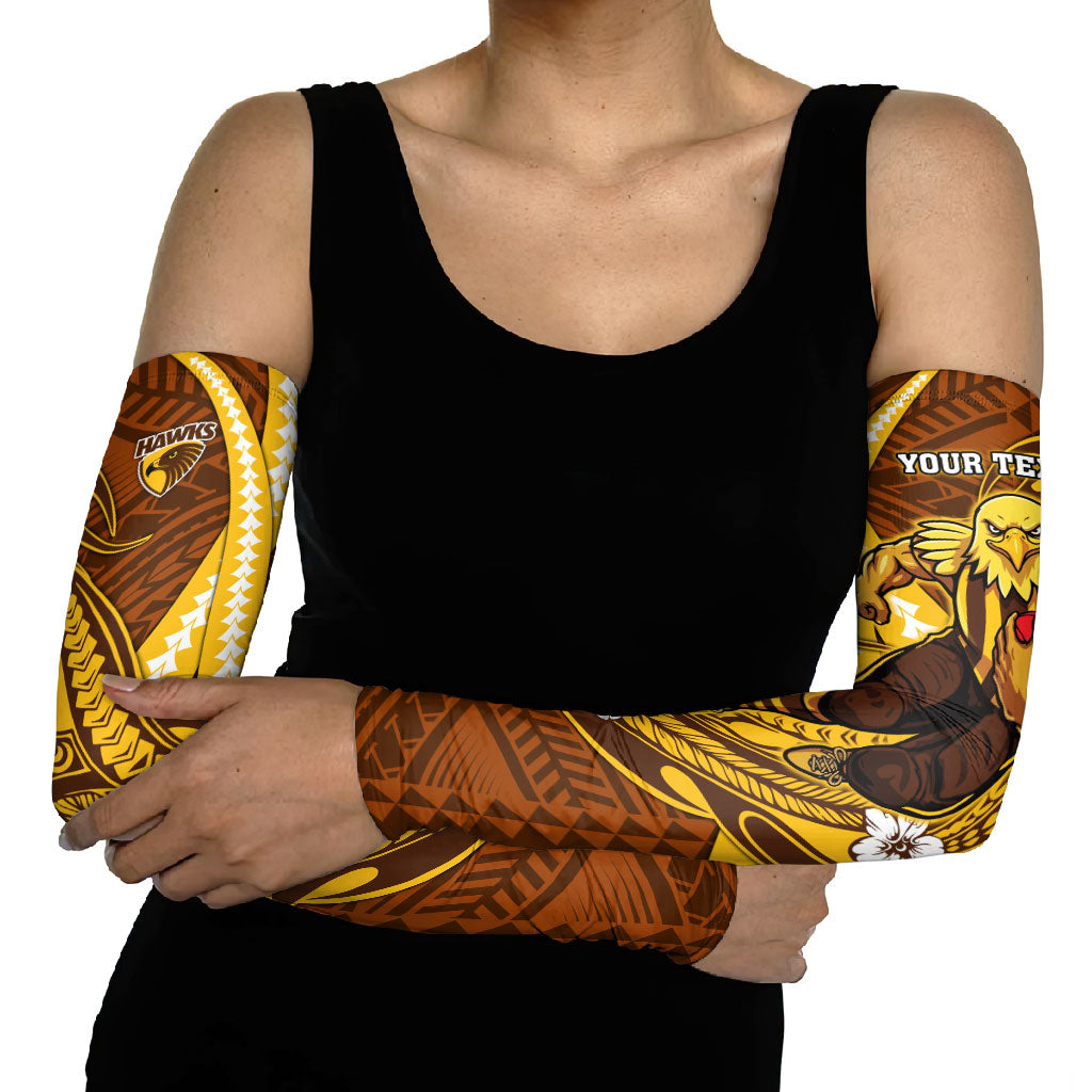 Personalized Hawthorn Hawks Arm Sleeves Polynesian Tribal Hawk Mascot With Hibiscus Flower Art