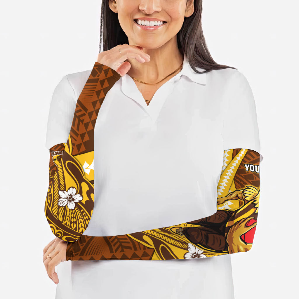 Personalized Hawthorn Hawks Arm Sleeves Polynesian Tribal Hawk Mascot With Hibiscus Flower Art