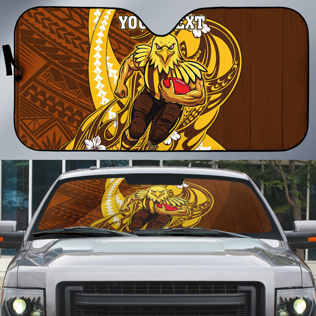 Personalized Hawthorn Hawks Auto Sun Shade Polynesian Tribal Hawk Mascot With Hibiscus Flower Art