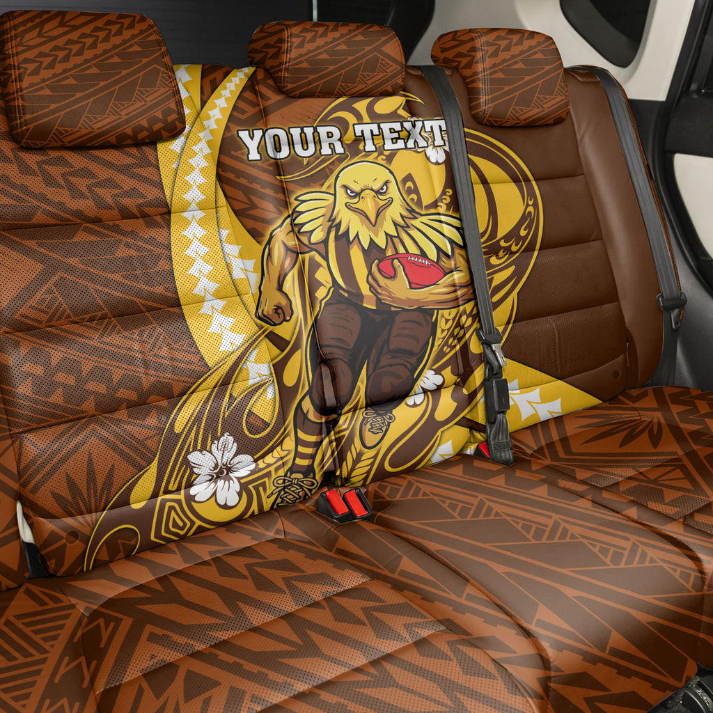 Personalized Hawthorn Hawks Back Car Seat Cover Polynesian Tribal Hawk Mascot With Hibiscus Flower Art