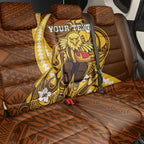 Personalized Hawthorn Hawks Back Car Seat Cover Polynesian Tribal Hawk Mascot With Hibiscus Flower Art