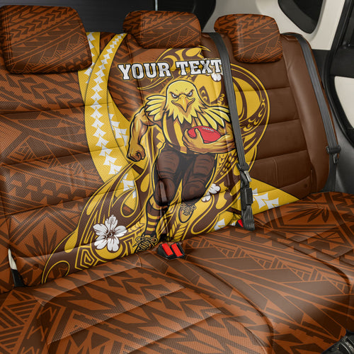 Personalized Hawthorn Hawks Back Car Seat Cover Polynesian Tribal Hawk Mascot With Hibiscus Flower Art