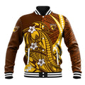 Personalized Hawthorn Hawks Baseball Jacket Polynesian Tribal Hawk Mascot With Hibiscus Flower Art