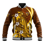 Personalized Hawthorn Hawks Baseball Jacket Polynesian Tribal Hawk Mascot With Hibiscus Flower Art