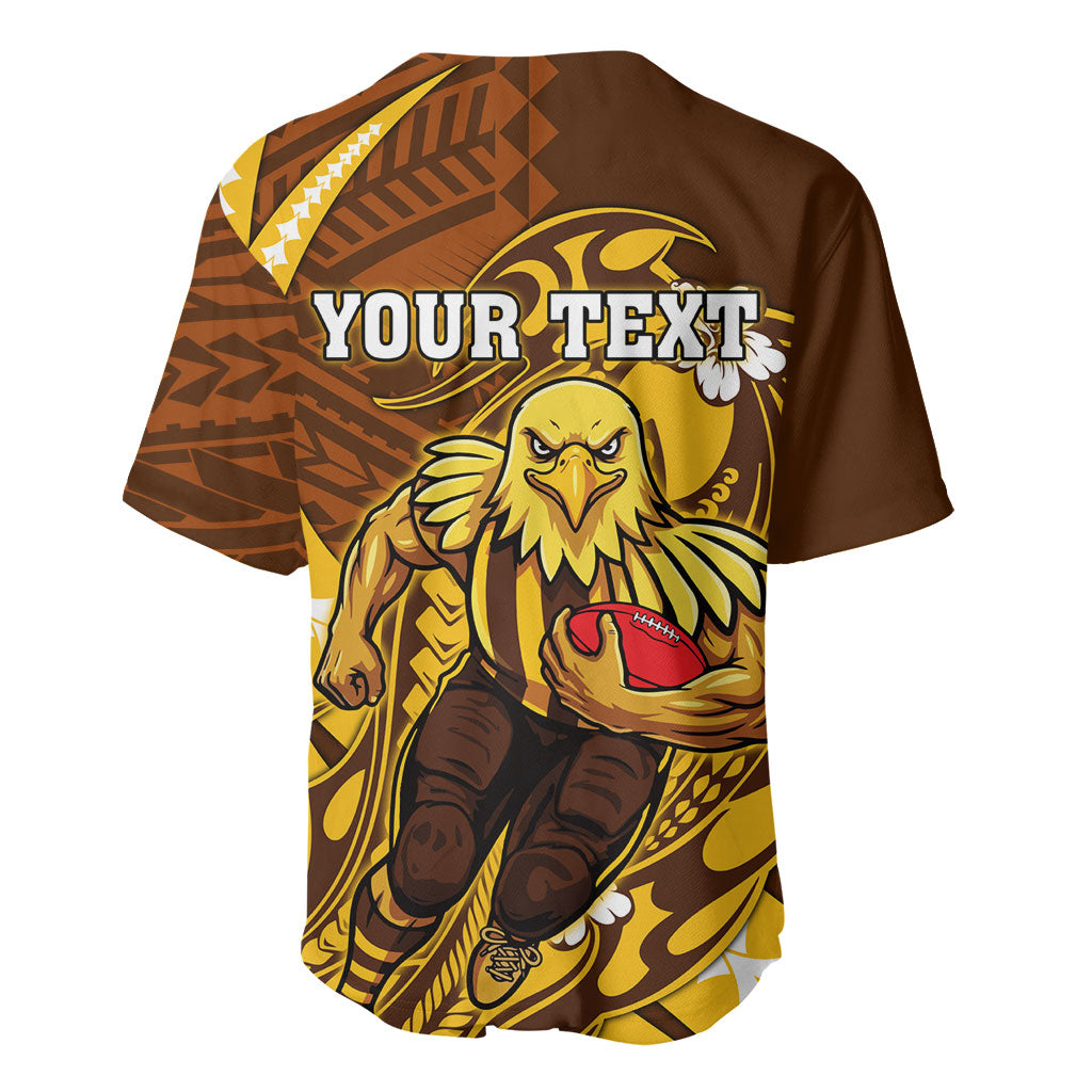 Personalized Hawthorn Hawks Baseball Jersey Polynesian Tribal Hawk Mascot With Hibiscus Flower Art