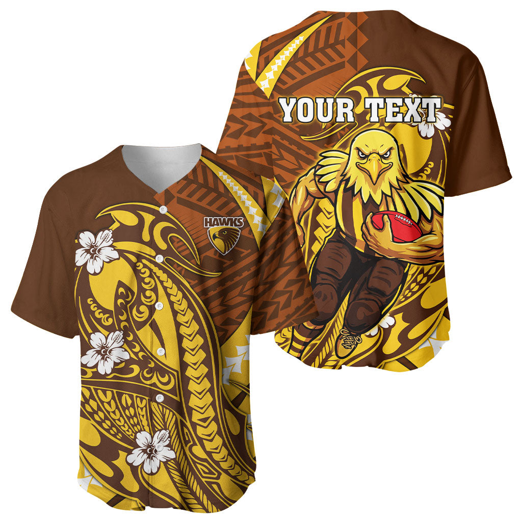 Personalized Hawthorn Hawks Baseball Jersey Polynesian Tribal Hawk Mascot With Hibiscus Flower Art