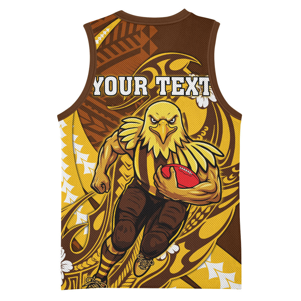 Personalized Hawthorn Hawks Basketball Jersey Polynesian Tribal Hawk Mascot With Hibiscus Flower Art