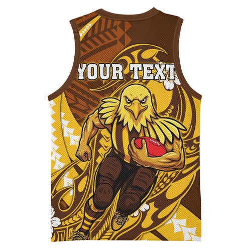 Personalized Hawthorn Hawks Basketball Jersey Polynesian Tribal Hawk Mascot With Hibiscus Flower Art